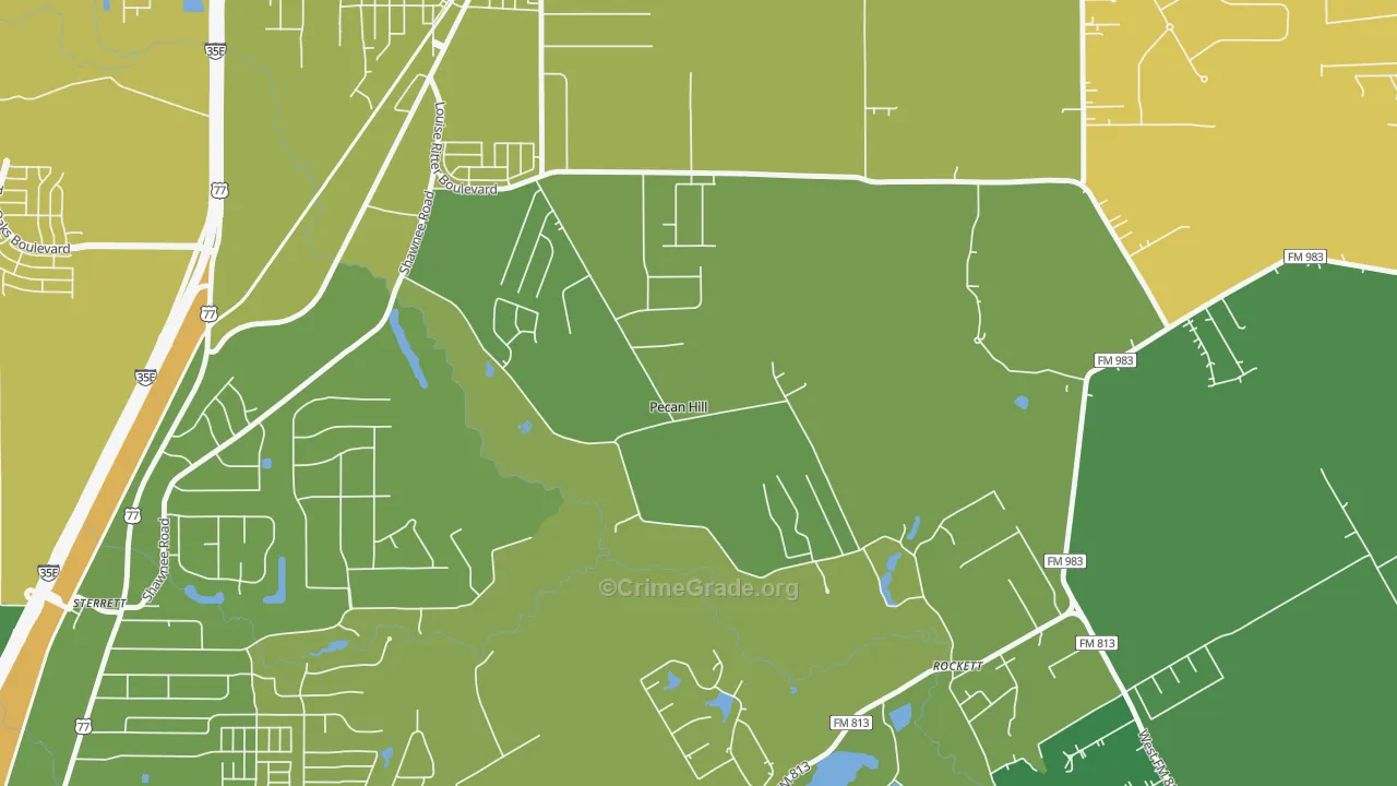Pecan Hill, TX Map of Vehicle Theft Rates