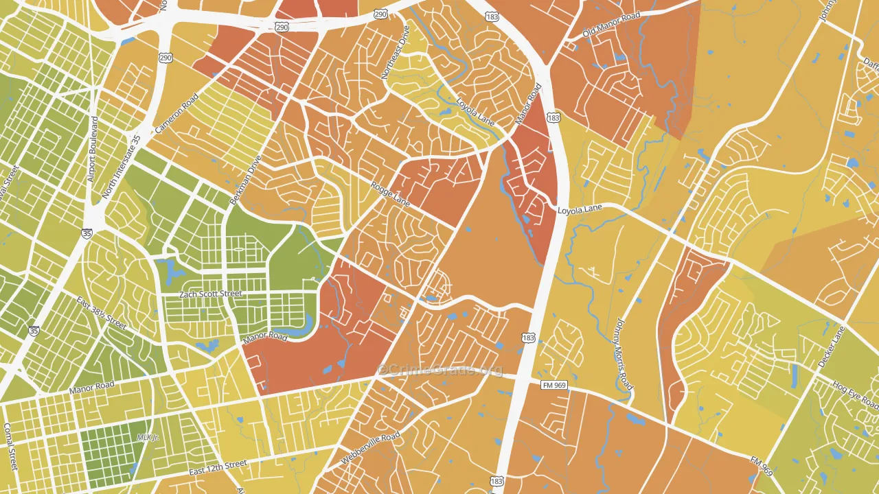 Pecan Springs Springdale, Austin, TX Map of Vehicle Theft Rates