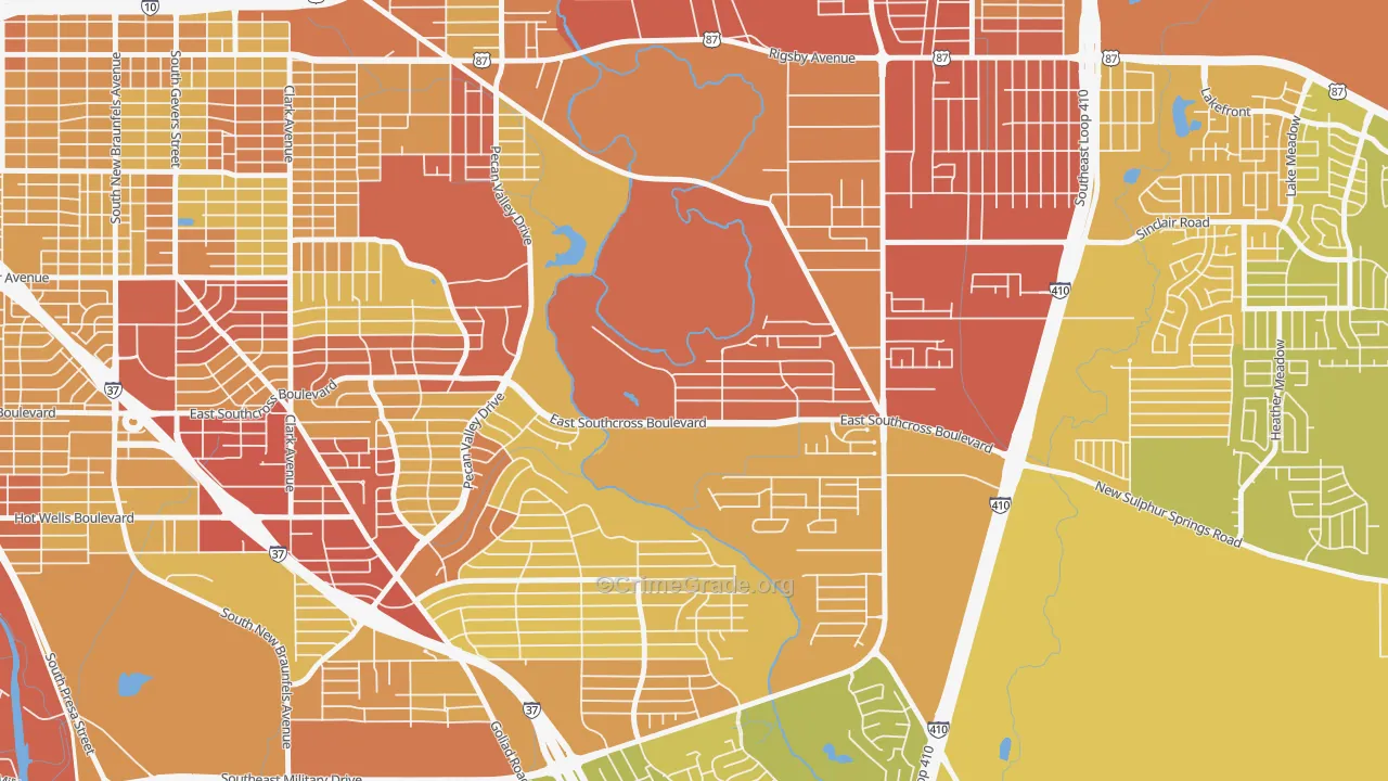 Pecan Valley, San Antonio, TX Map of Vehicle Theft Rates