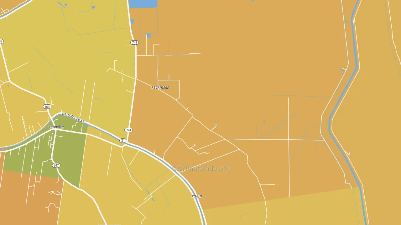 Pecaniere, LA Map of Vehicle Theft Rates