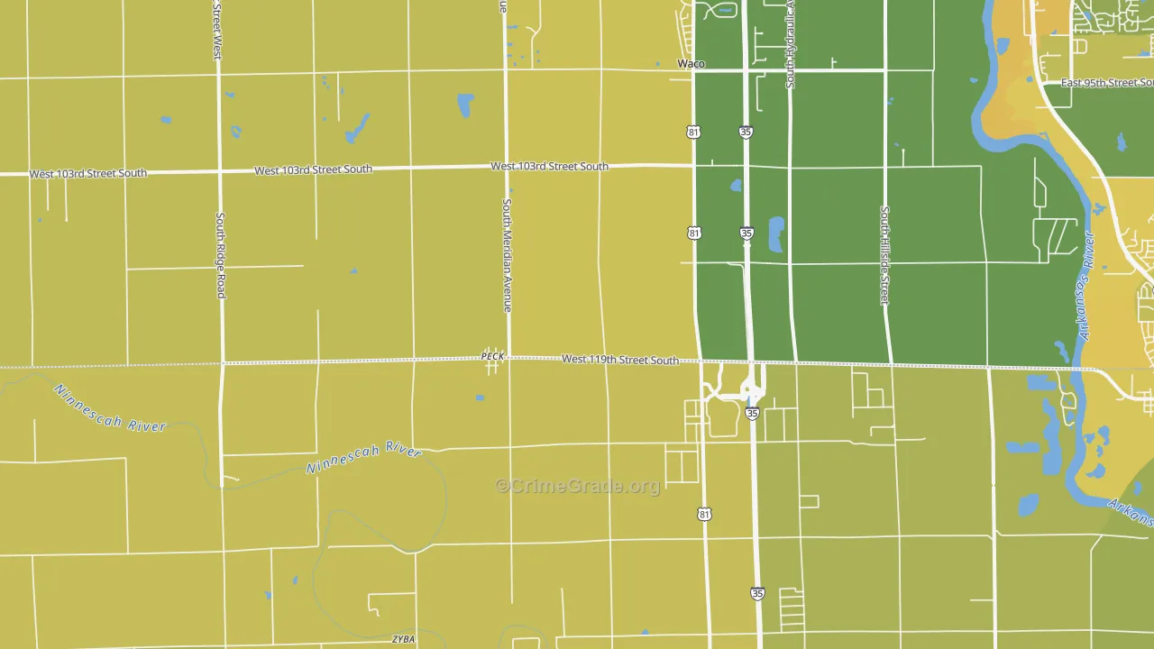Peck, KS Map of Vehicle Theft Rates