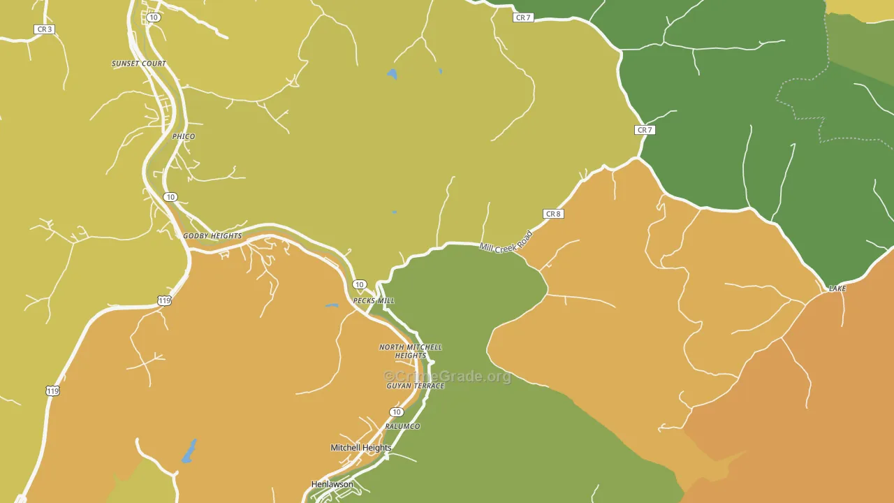 Pecks Mill, WV Map of Vehicle Theft Rates