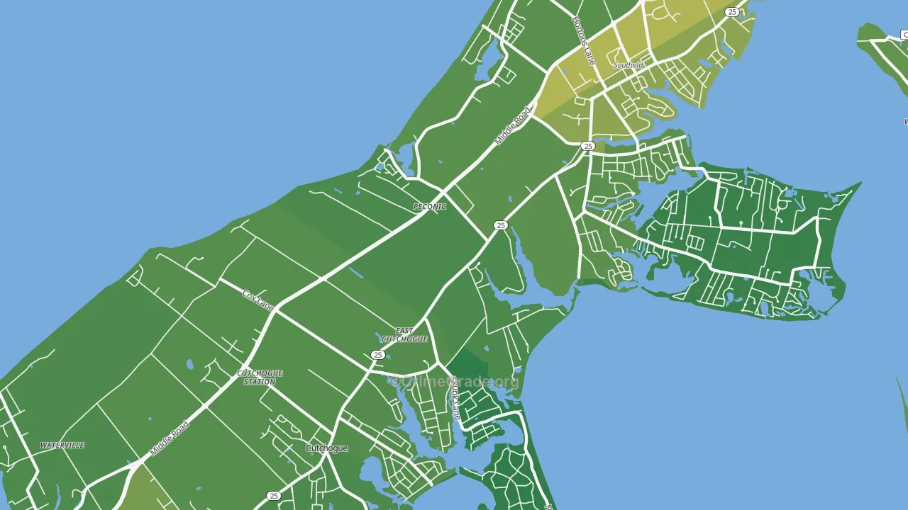 Peconic, NY Map of Vehicle Theft Rates