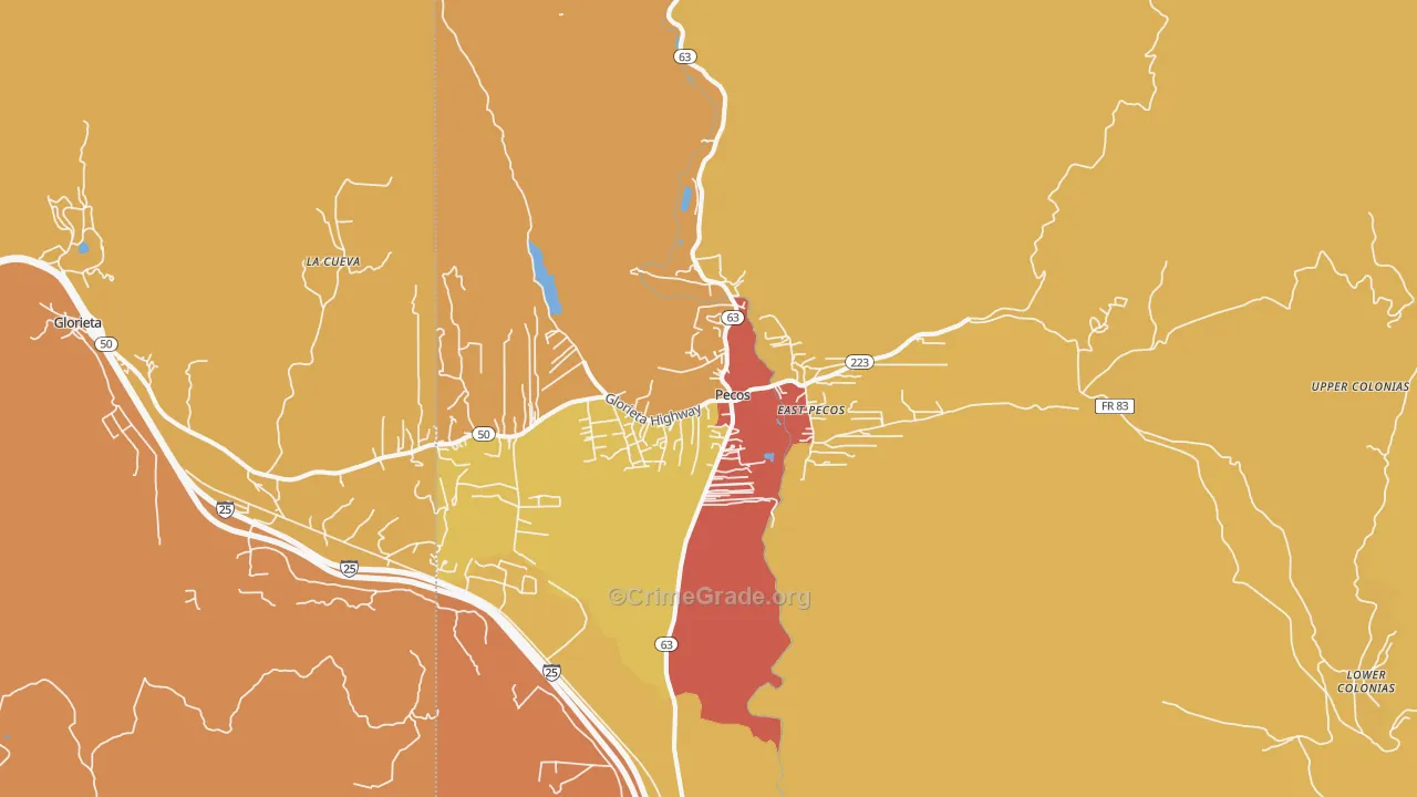 Pecos, NM Map of Vehicle Theft Rates