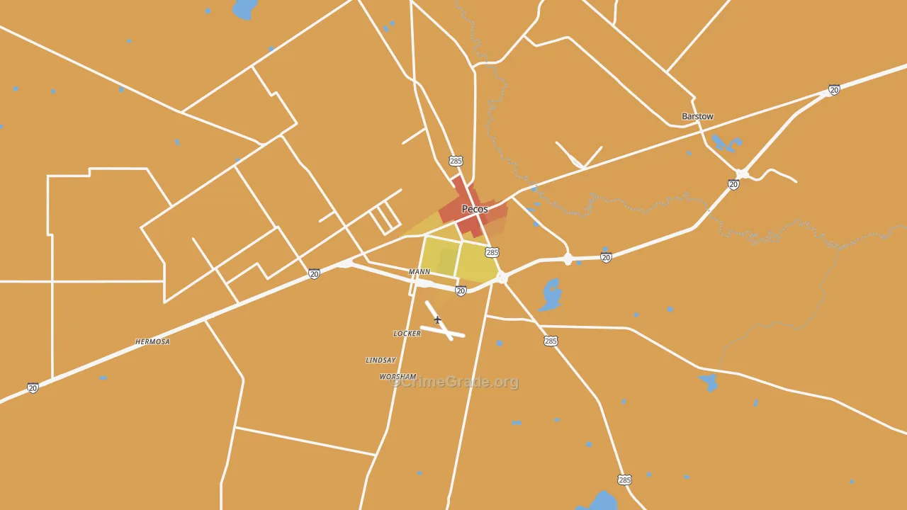 Pecos, TX Map of Vehicle Theft Rates