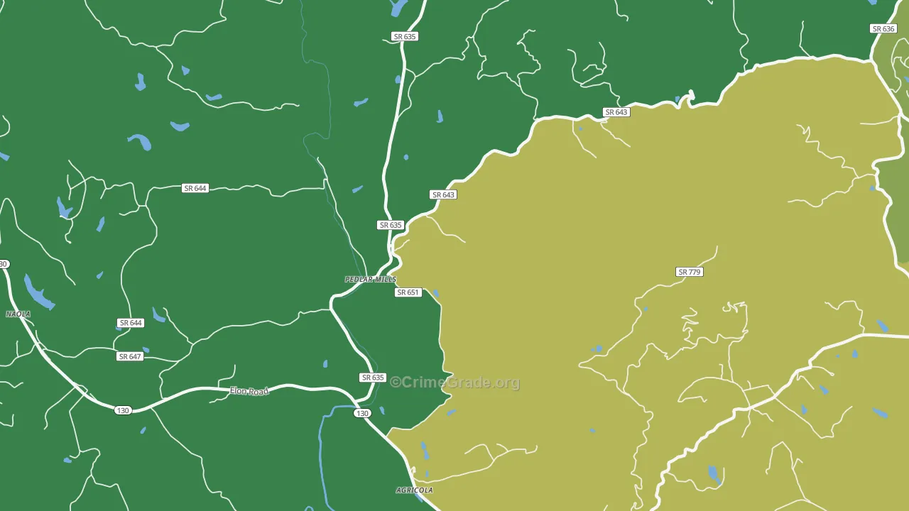 Pedlar Mills, VA Map of Vehicle Theft Rates