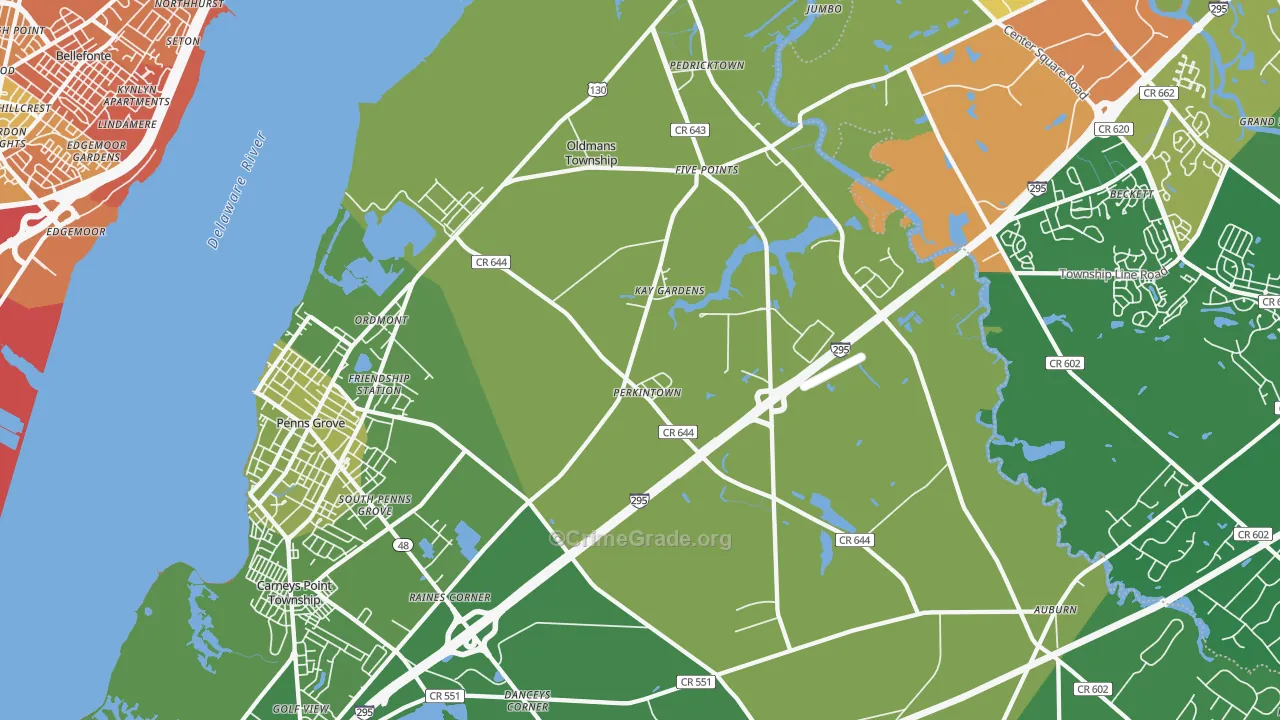 Pedricktown, NJ Map of Vehicle Theft Rates