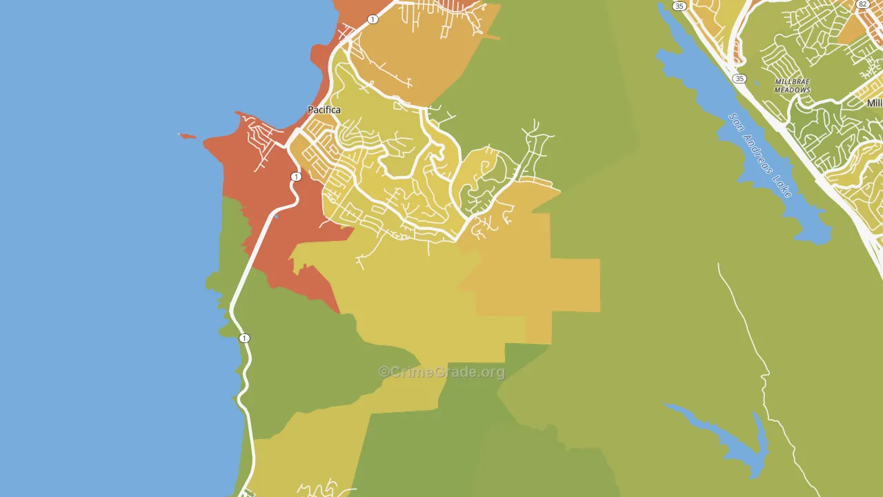 Pedro Valley, CA Map of Vehicle Theft Rates