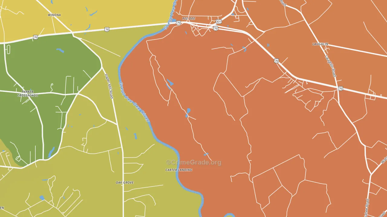 Pee Dee, SC Map of Vehicle Theft Rates