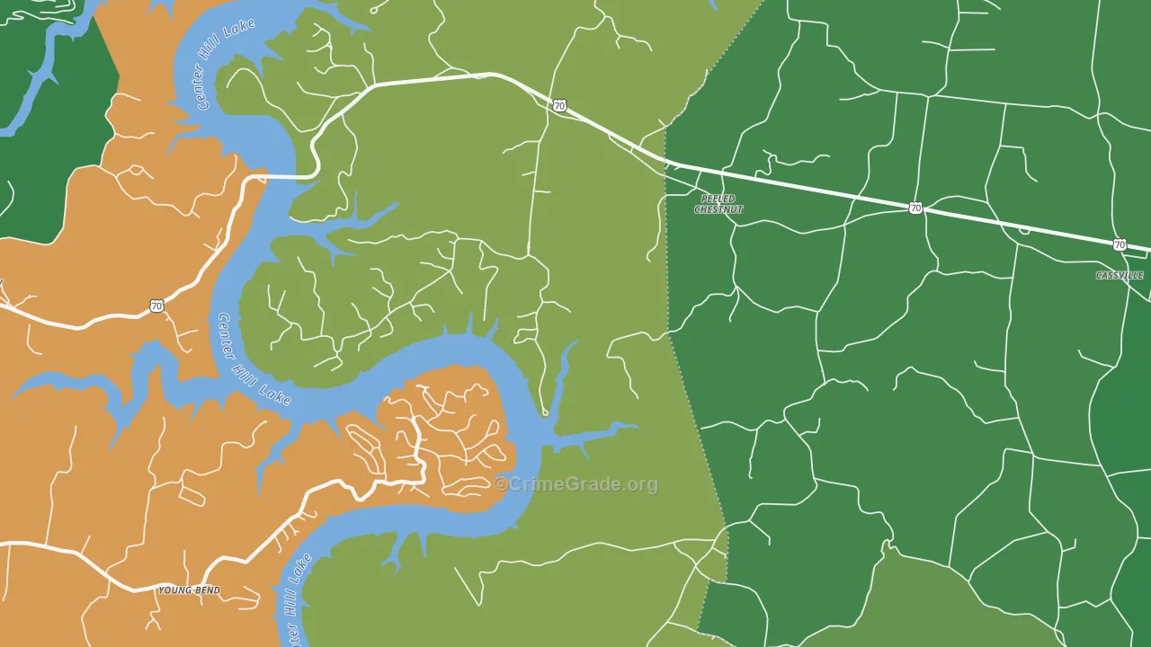 Peeled Chestnut, TN Map of Vehicle Theft Rates