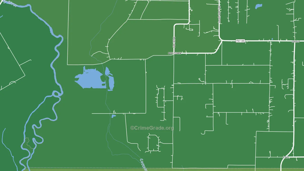 Peeltown, TX Map of Vehicle Theft Rates