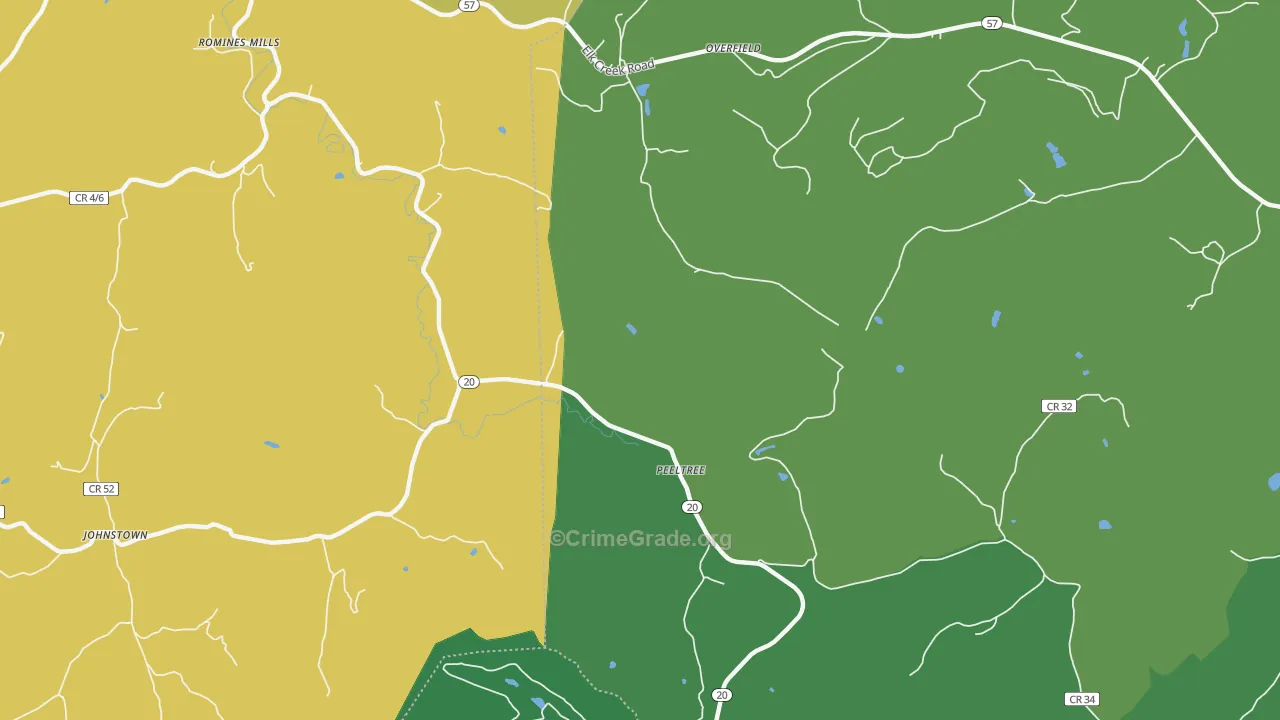 Peeltree, WV Map of Vehicle Theft Rates