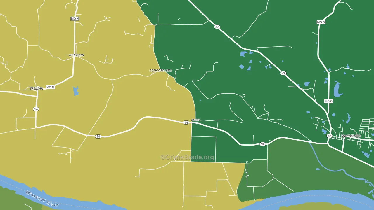 Peers, MO Map of Vehicle Theft Rates