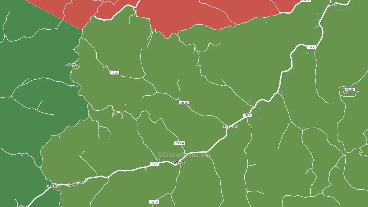 Peewee, WV Map of Vehicle Theft Rates