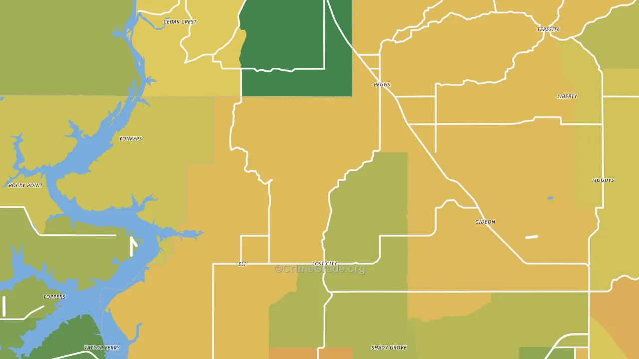 Peggs, OK Map of Vehicle Theft Rates