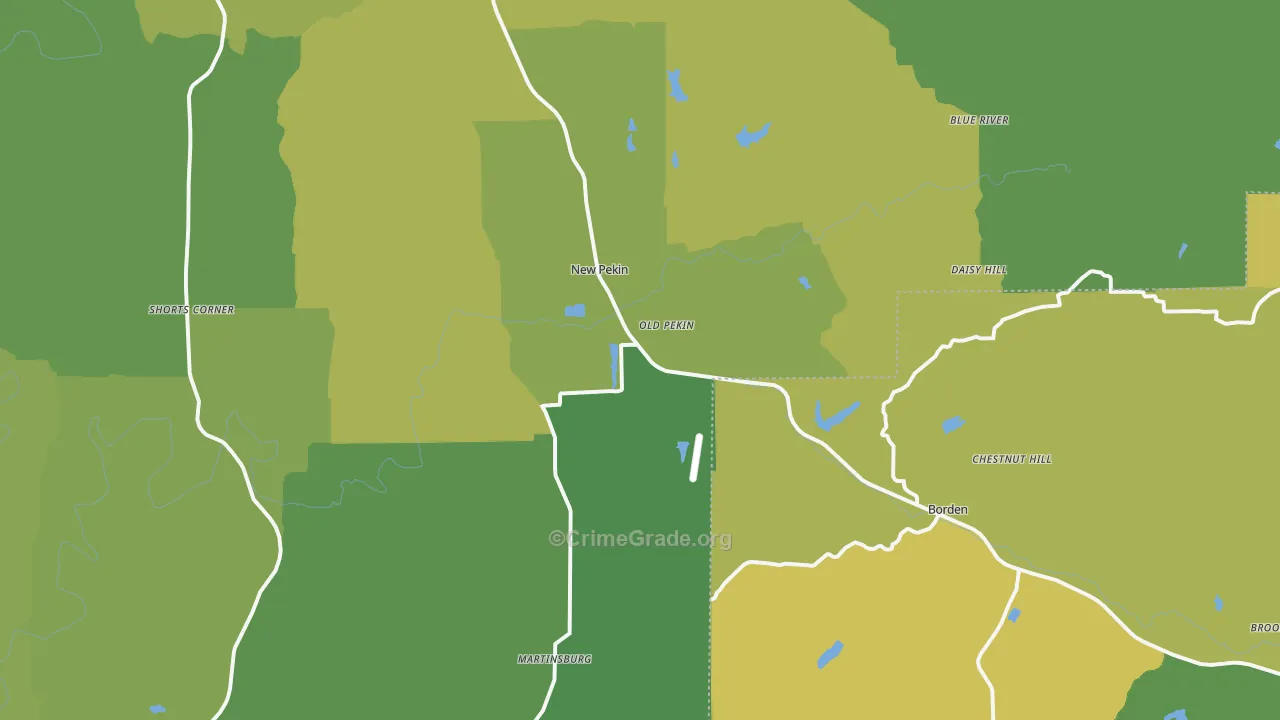 Pekin, IN Map of Vehicle Theft Rates
