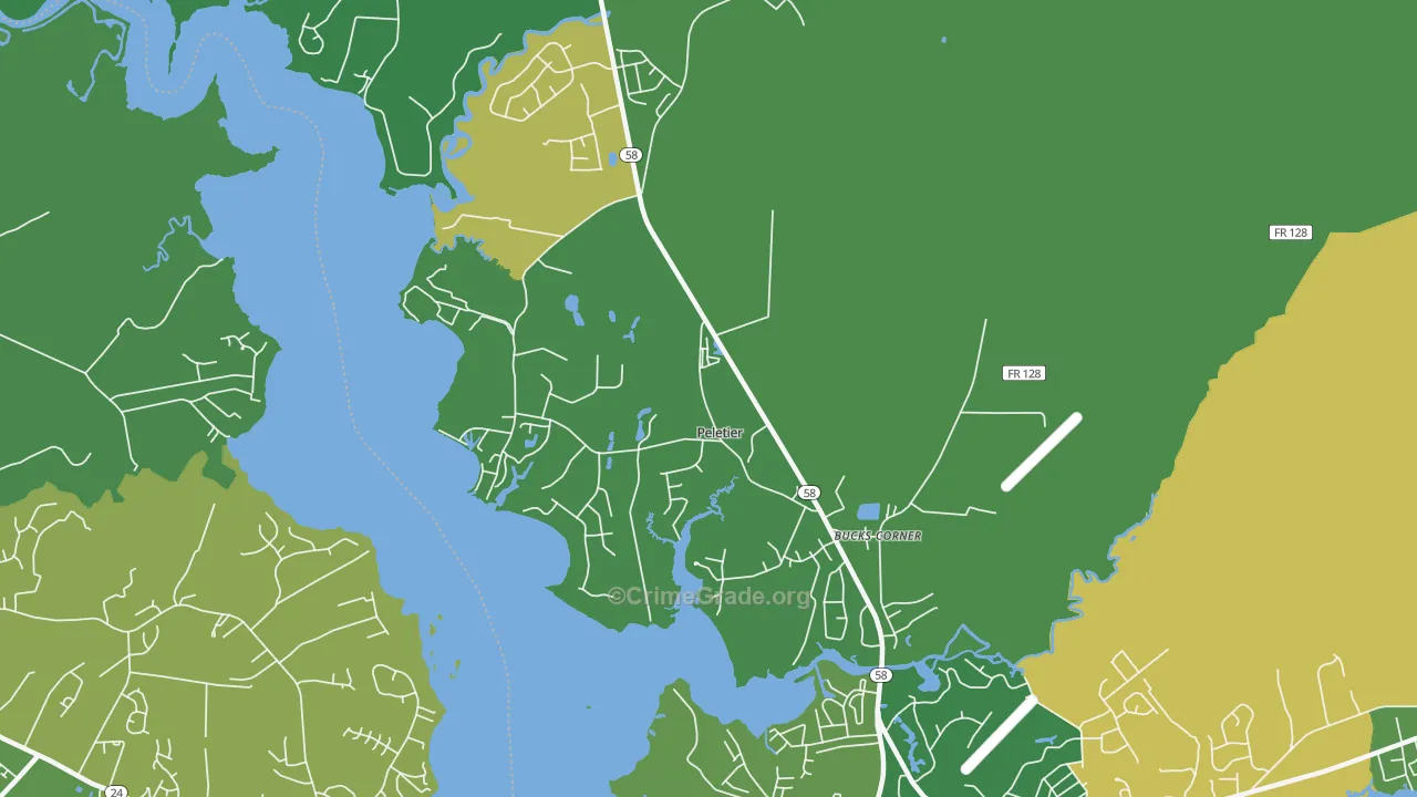 Peletier, NC Map of Vehicle Theft Rates