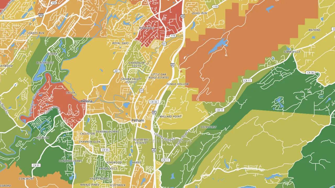 Pelham, AL Map of Vehicle Theft Rates