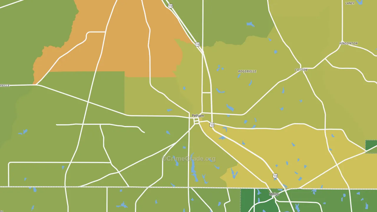 Pelham, GA Map of Vehicle Theft Rates