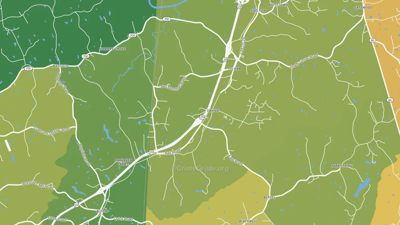Pelham, NC Map of Vehicle Theft Rates