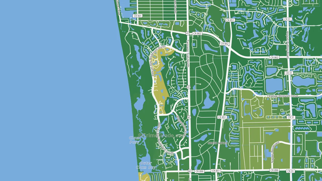 Pelican Bay, Naples, FL Map of Vehicle Theft Rates