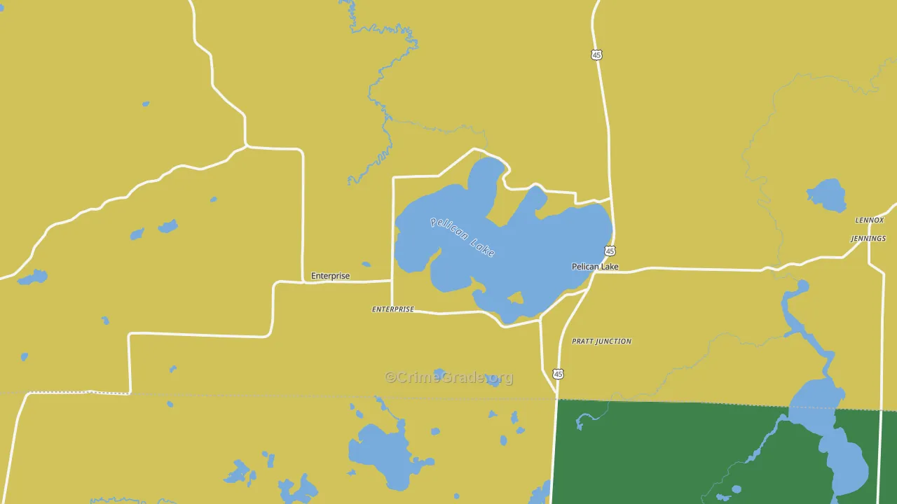Pelican Lake, WI Map of Vehicle Theft Rates