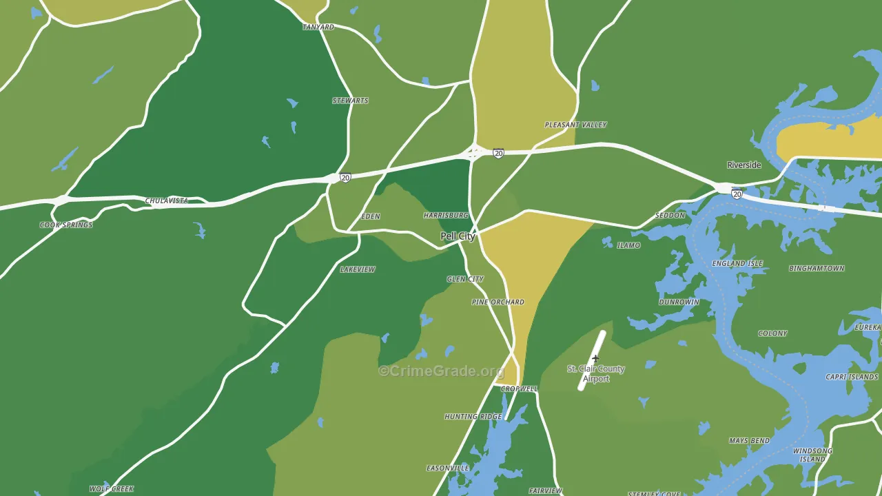 Pell City, AL Map of Vehicle Theft Rates