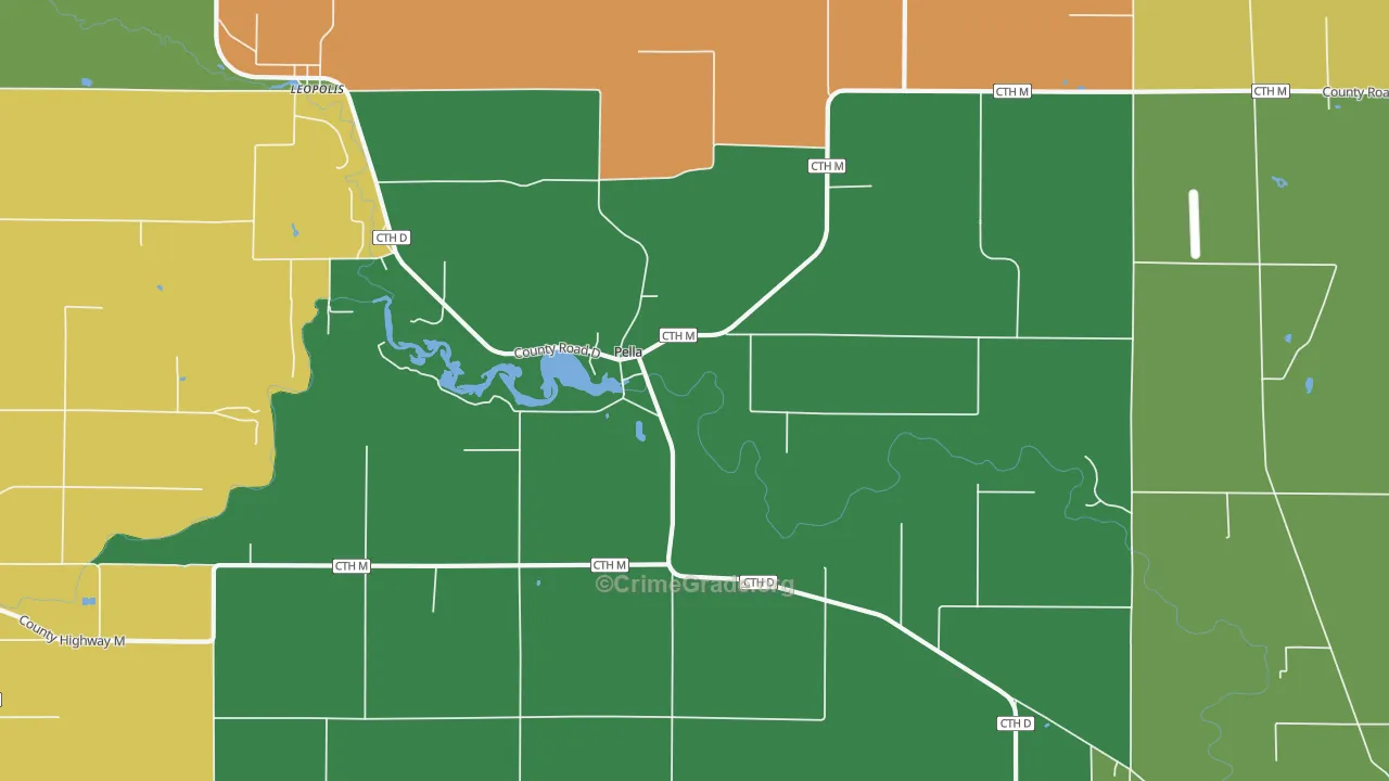 Pella, WI Map of Vehicle Theft Rates