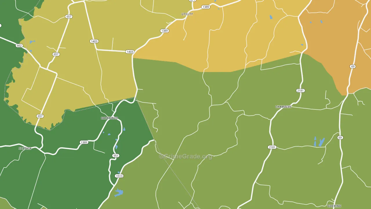 Pellville, KY Map of Vehicle Theft Rates