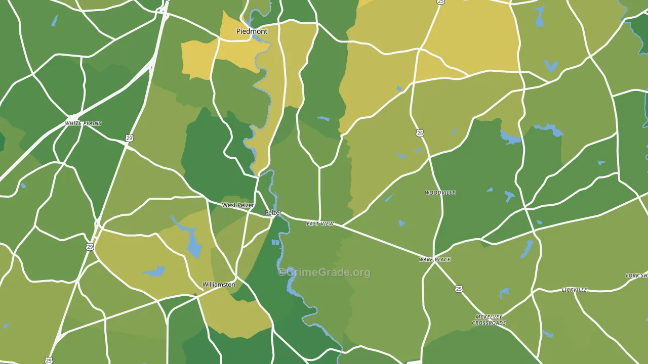 Pelzer, SC Map of Vehicle Theft Rates