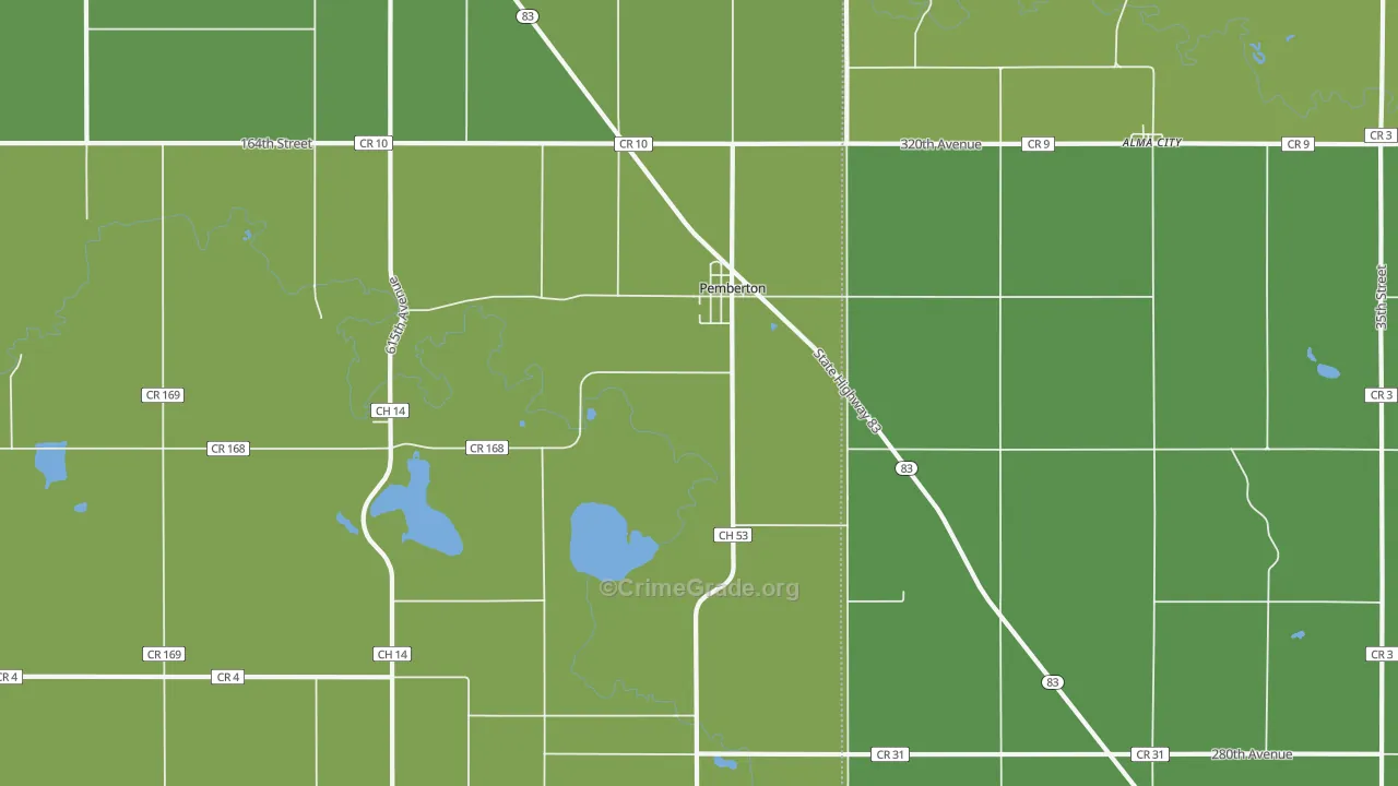 Pemberton, MN Map of Vehicle Theft Rates