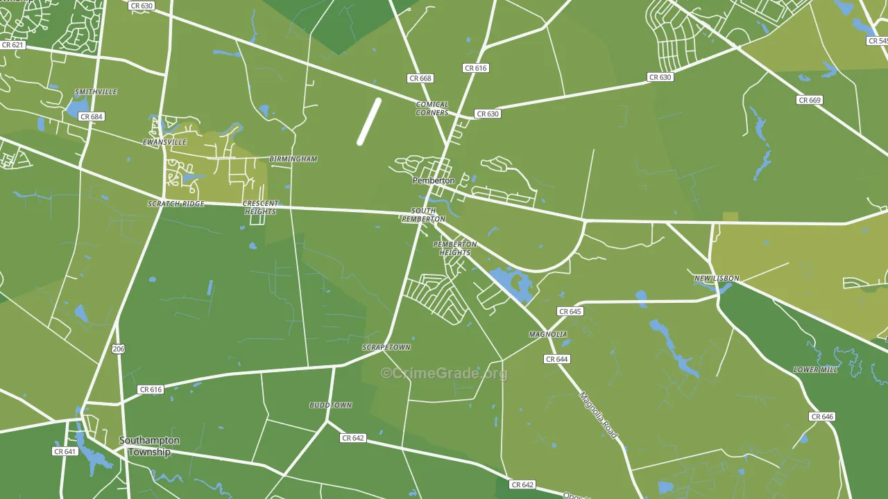 Pemberton, NJ Map of Vehicle Theft Rates
