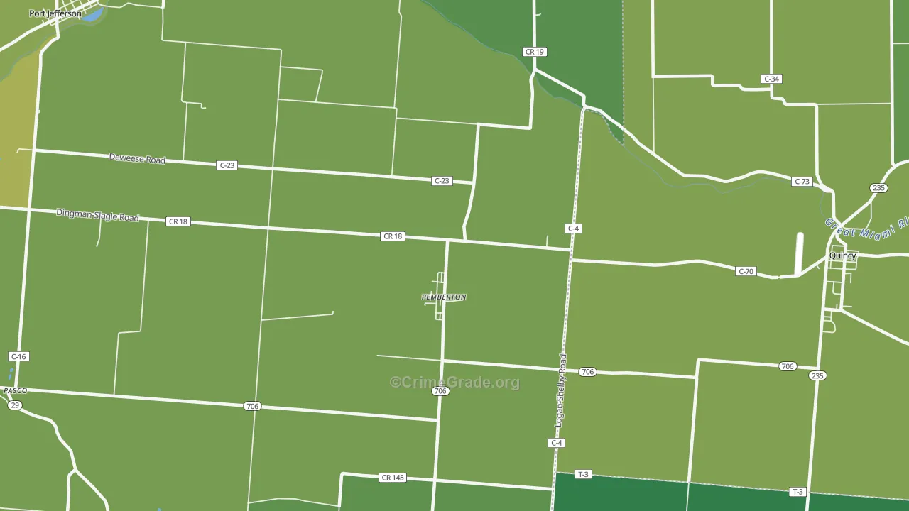 Pemberton, OH Map of Vehicle Theft Rates