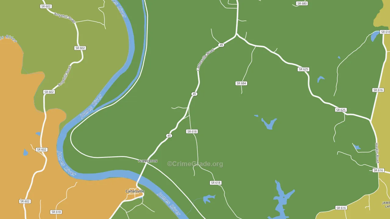 Pemberton, VA Map of Vehicle Theft Rates