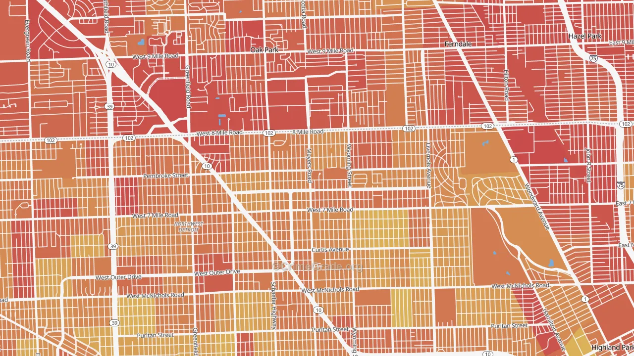 Pembroke, Detroit, MI Map of Vehicle Theft Rates