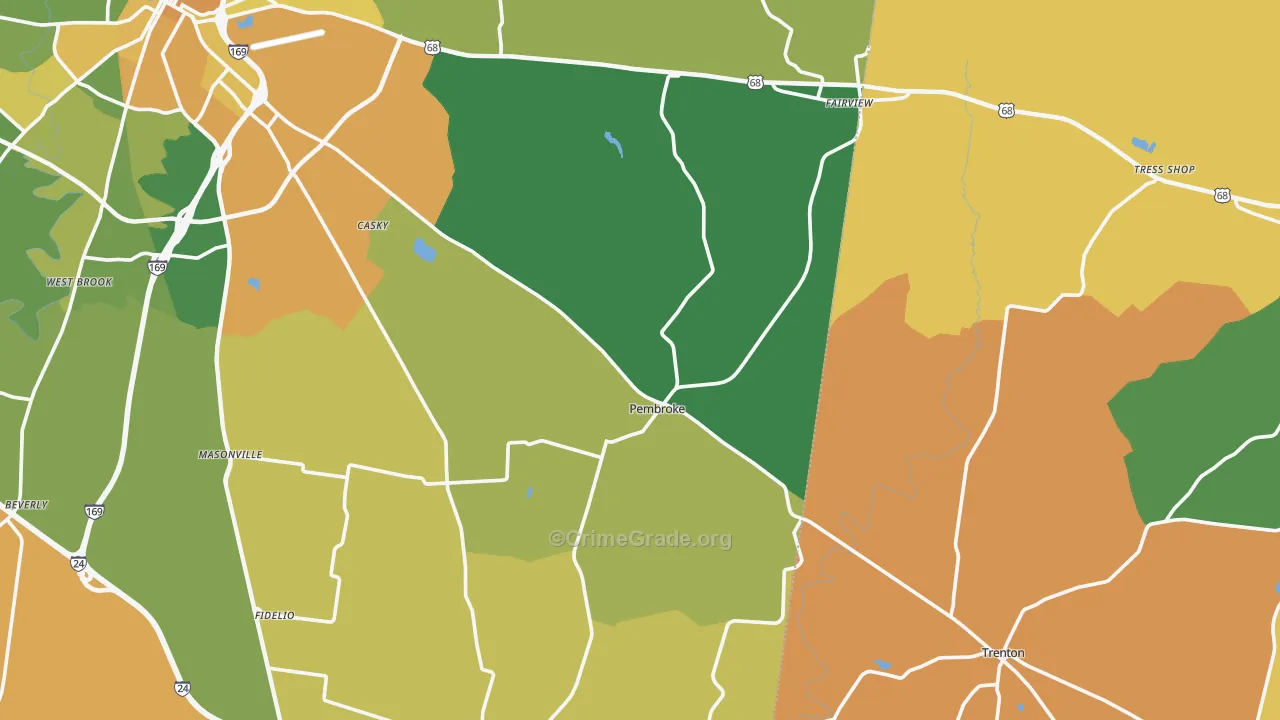 Pembroke, KY Map of Vehicle Theft Rates