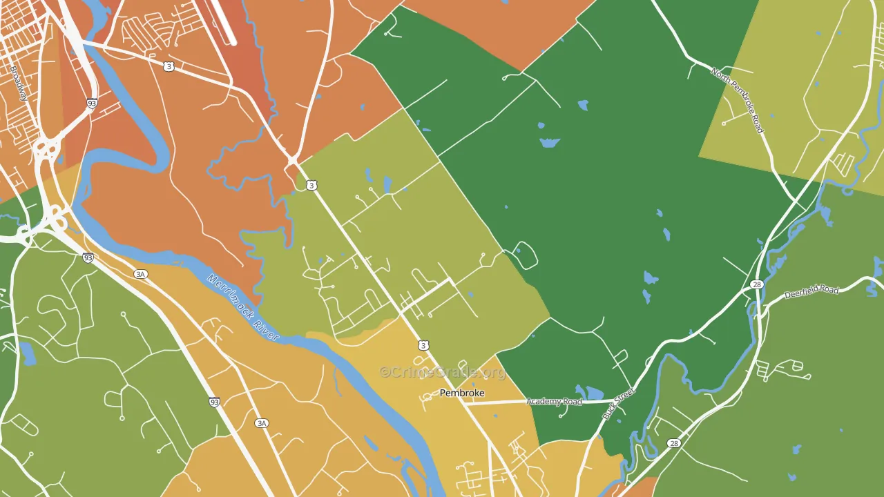 Pembroke, NH Map of Vehicle Theft Rates