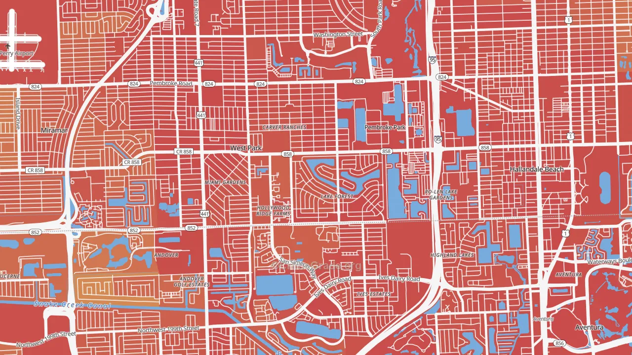 Pembroke Park, FL Map of Vehicle Theft Rates