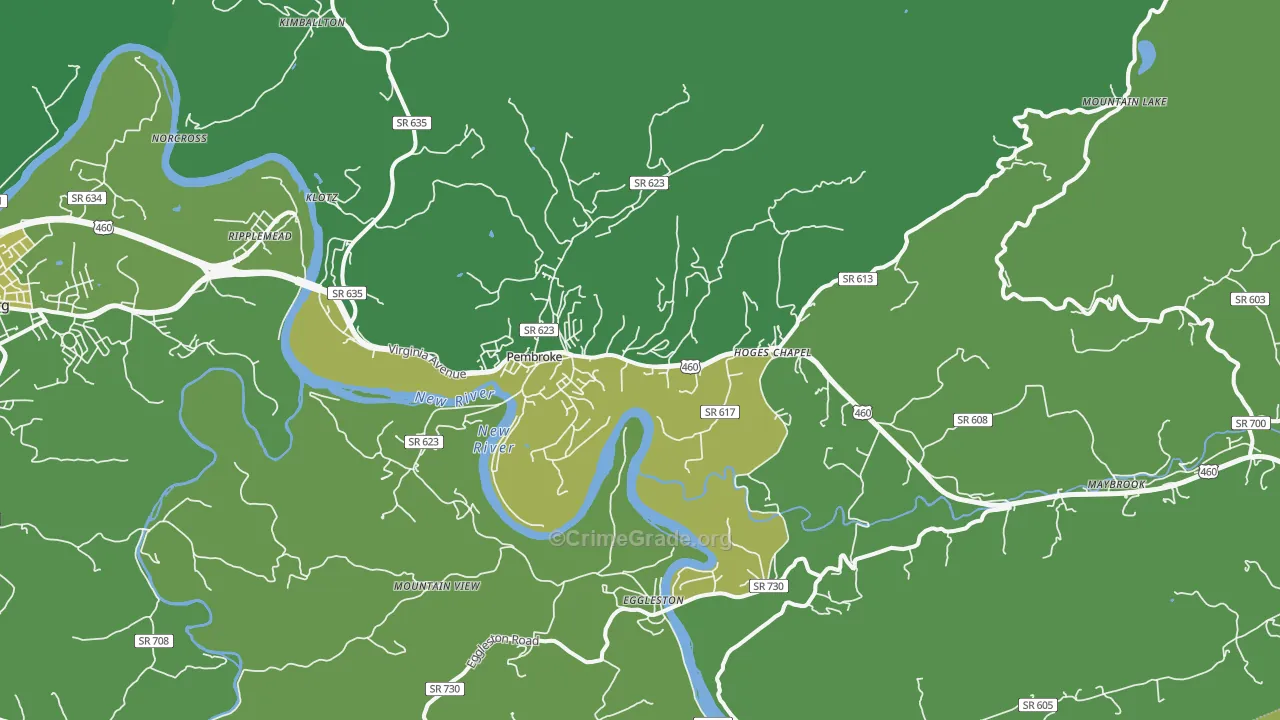 Pembroke, VA Map of Vehicle Theft Rates