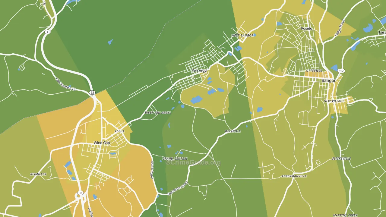 Pen Argyl, PA Map of Vehicle Theft Rates