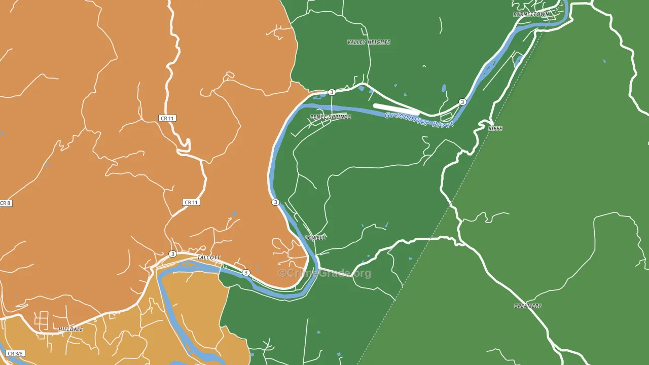 Pence Springs, WV Map of Vehicle Theft Rates