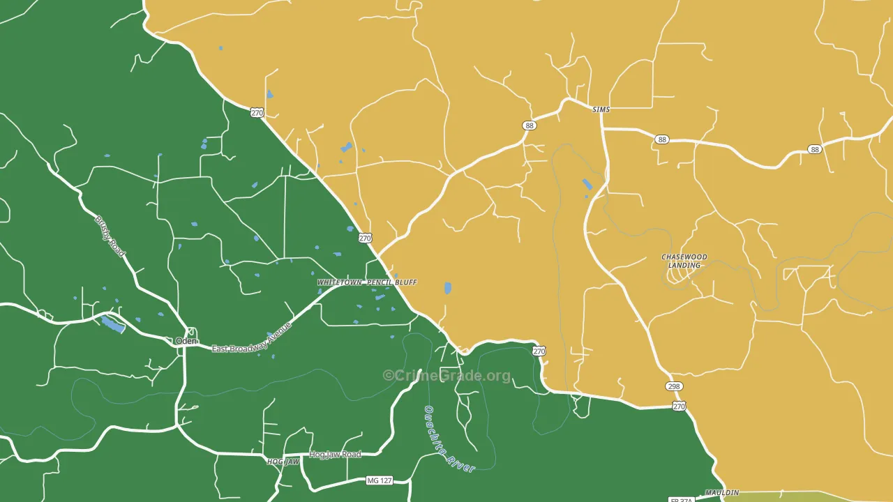 Pencil Bluff, AR Map of Vehicle Theft Rates