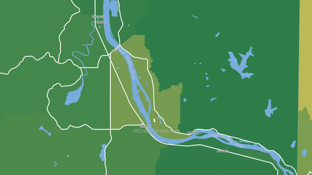 Pend Oreille County, WA Map of Vehicle Theft Rates