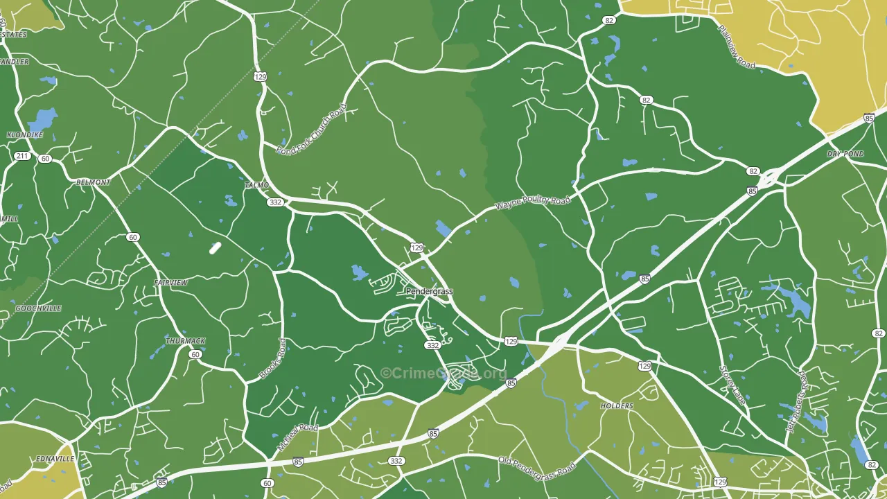 Pendergrass, GA Map of Vehicle Theft Rates