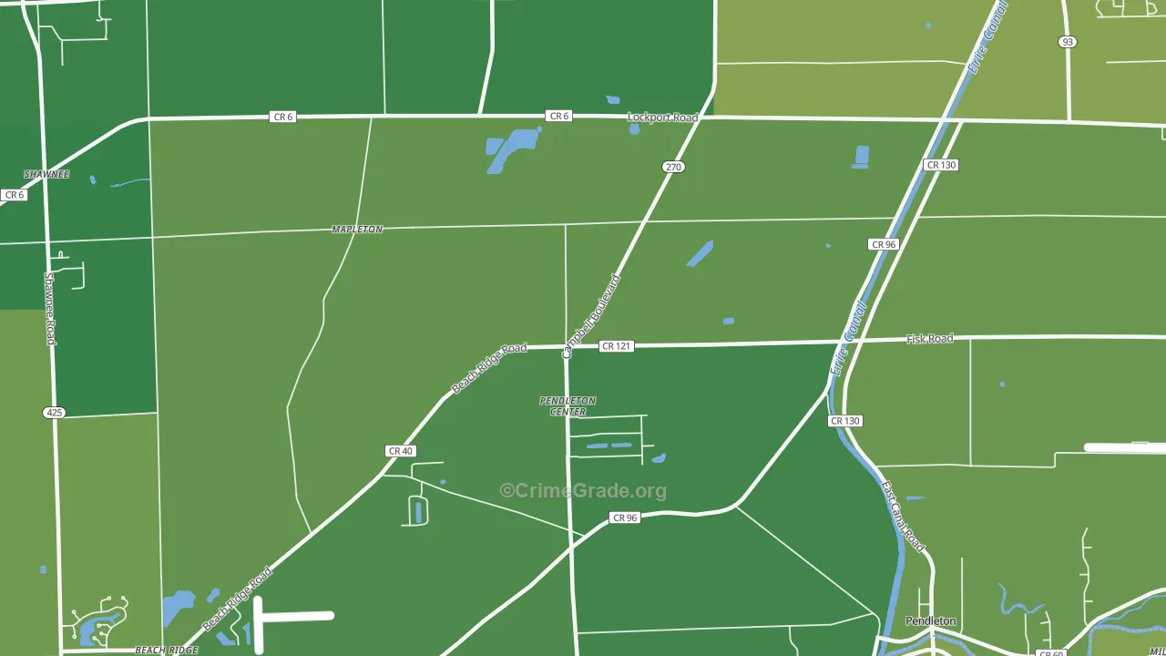 Pendleton Center, NY Map of Vehicle Theft Rates