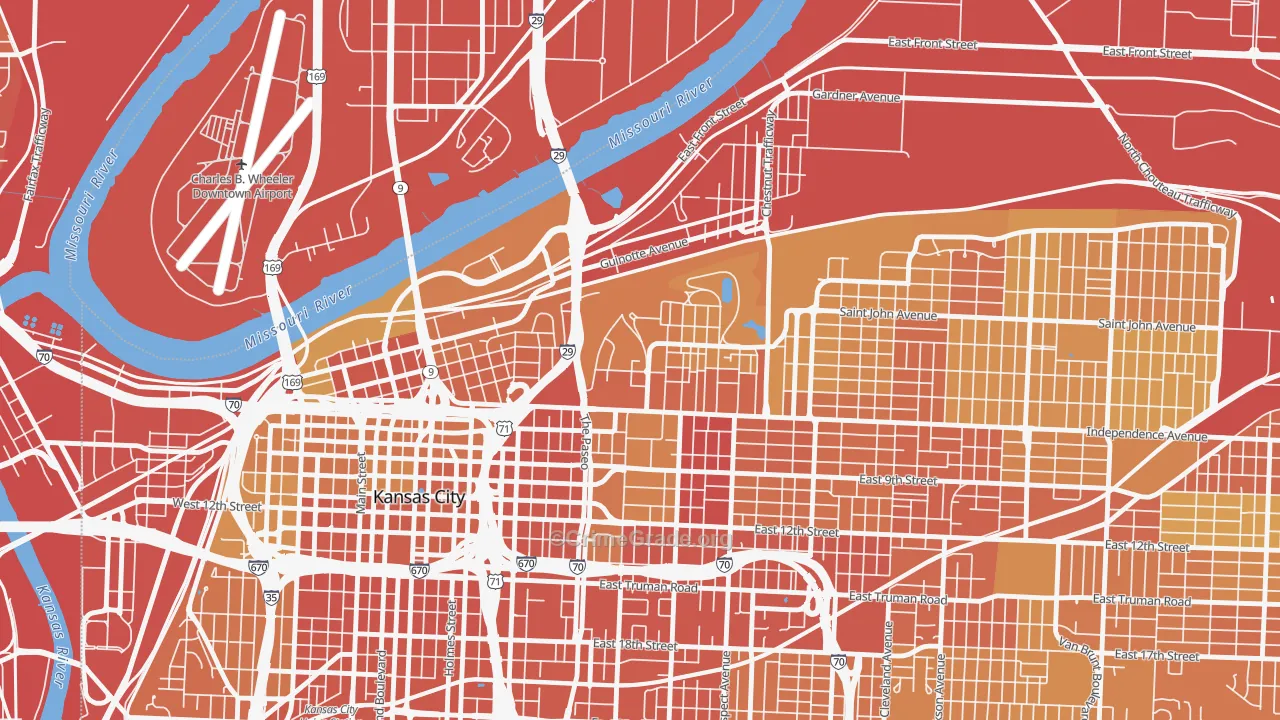 Pendleton Heights, Kansas City, MO Map of Vehicle Theft Rates
