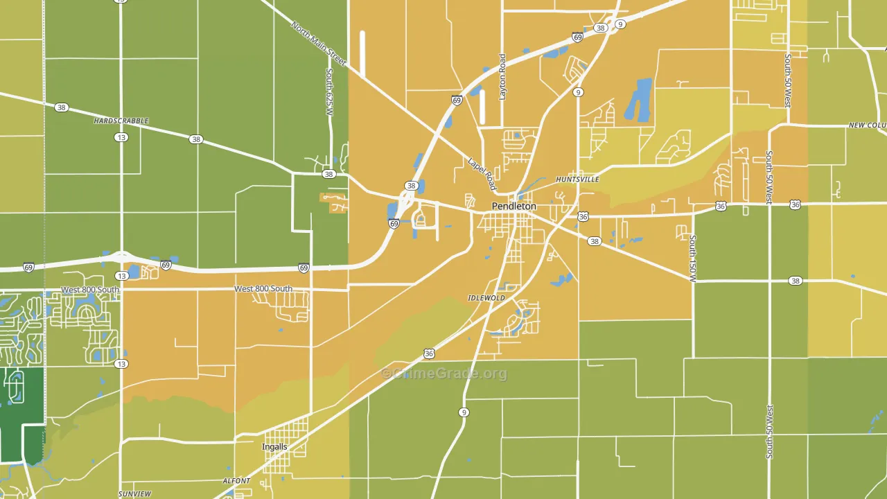 Pendleton, IN Map of Vehicle Theft Rates