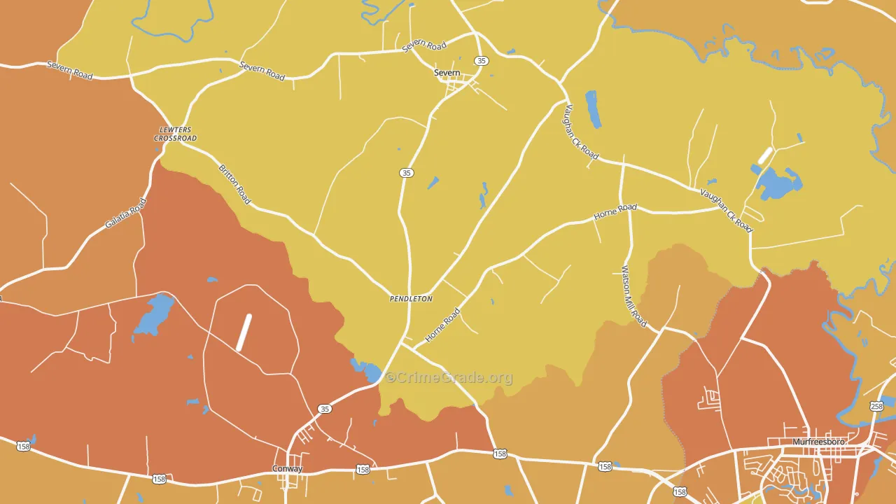 Pendleton, NC Map of Vehicle Theft Rates