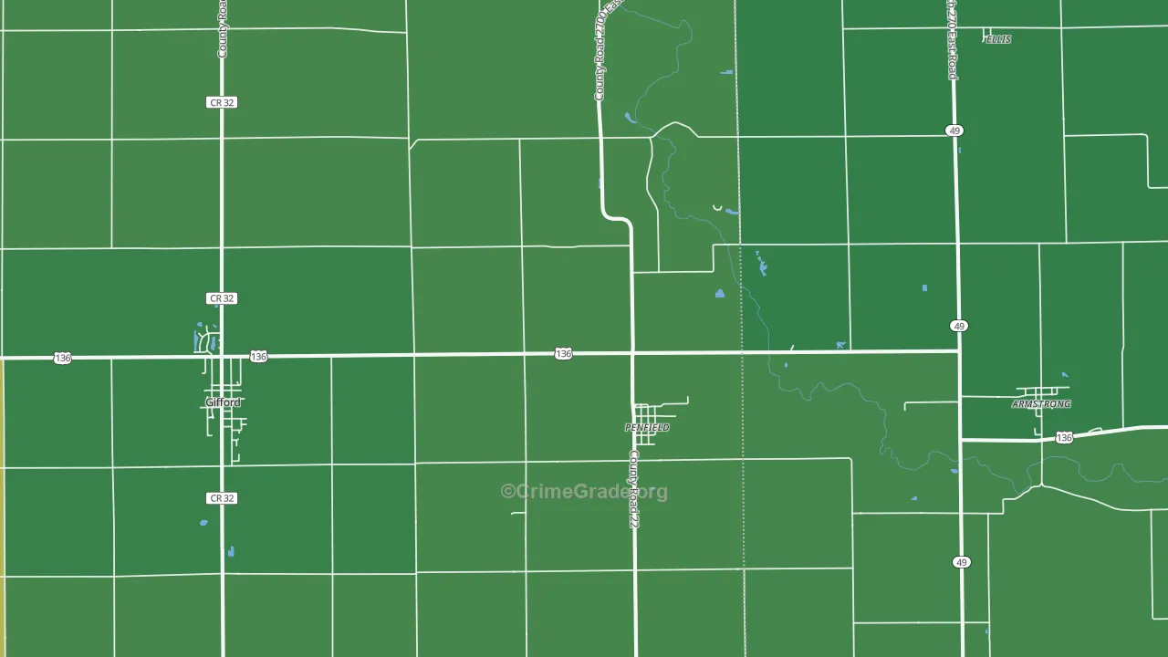 Penfield, IL Map of Vehicle Theft Rates