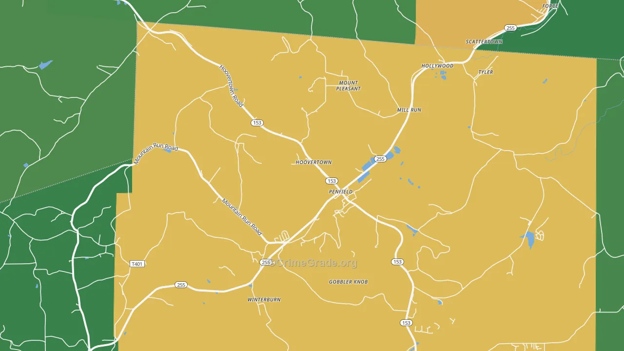 Penfield, PA Map of Vehicle Theft Rates